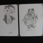 Observational drawings of soft toys in charcoal age 7